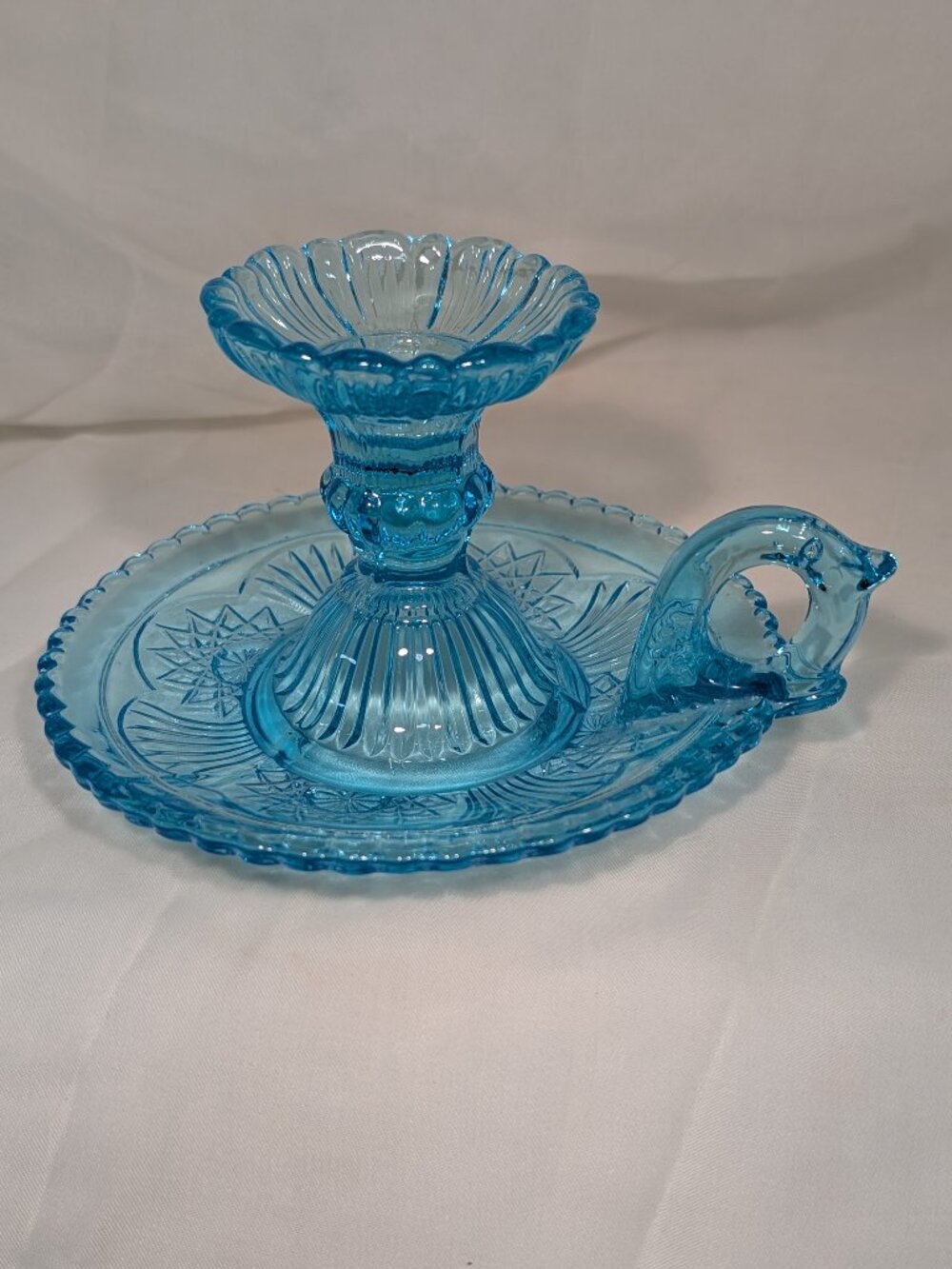 VINTAGE Chamberstick or Pan-style Candlestick   BEAUTIFUL BLUE COLOURING